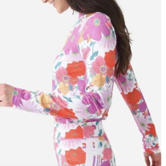 Bogner Fire+Ice LoveShackFancy. Quarter Zip SKI/Snowboard Base Layer. Floral. - Picture 2 of 7